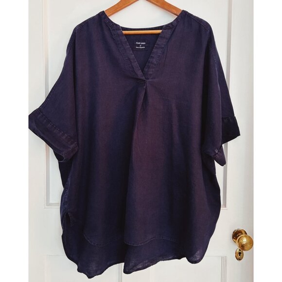 Marks & Spencer Navy Blue 100% Linen Blouse Size Large - Picture 1 of 10